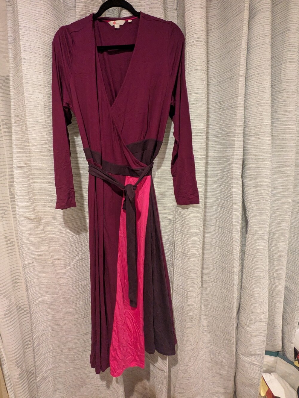Boden Colorblock True Wrap Dress in Plum and Pink - 14